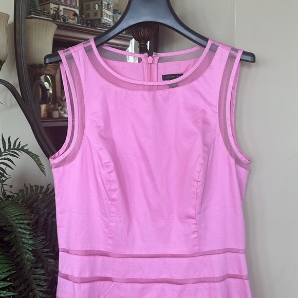 Ann Taylor Pink Tiered Fit & Flare Lined Sleeveless Tulle Mesh Cotton Office - Picture 3 of 16